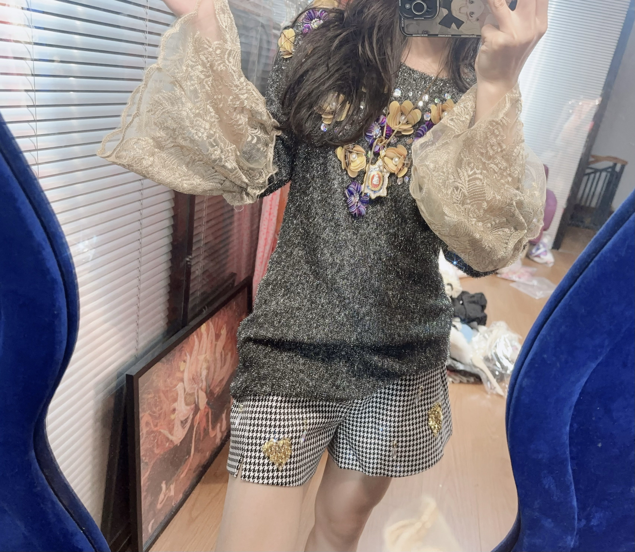 意大利冬季新品立体花朵蕾丝花边毛针织衫
