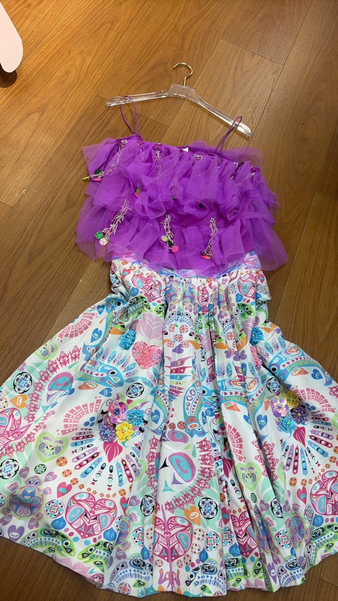 张柏芝同款品牌印度夏季新品重工珠片印花百褶半身裙