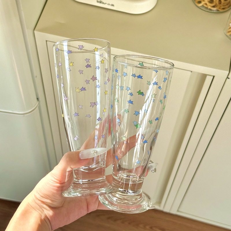 高颜值ins风梦幻彩色星星玻璃杯咖啡杯少女心喝水杯子家用玻璃杯