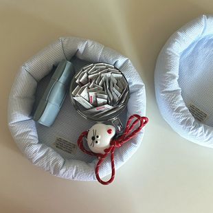 杂物蓝条纹收纳筐 ins风韩式 化妆品首饰桌面置物篮小篮子整理筐圣