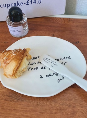 平盘ins博主蓝色墨点字母不规则陶瓷盘甜品蛋糕盘黄油抹刀郁金香