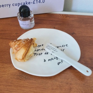 平盘ins博主蓝色墨点字母不规则陶瓷盘甜品蛋糕盘黄油抹刀郁金香