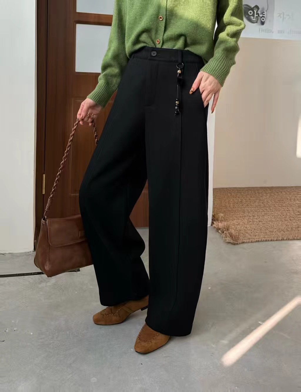 休闲裤女2026秋冬款小个子加绒弯刀阔腿裤高腰洋气百搭显瘦西裤