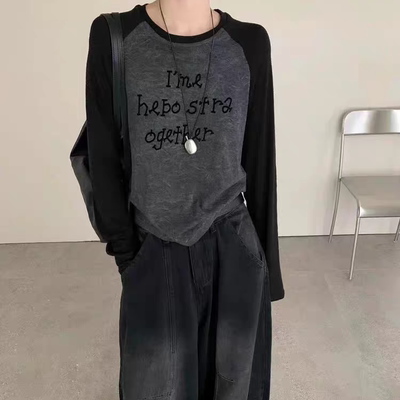 字母印花插肩袖面膜T恤女欧洲站2025早秋新款欧货女装打底小衫潮