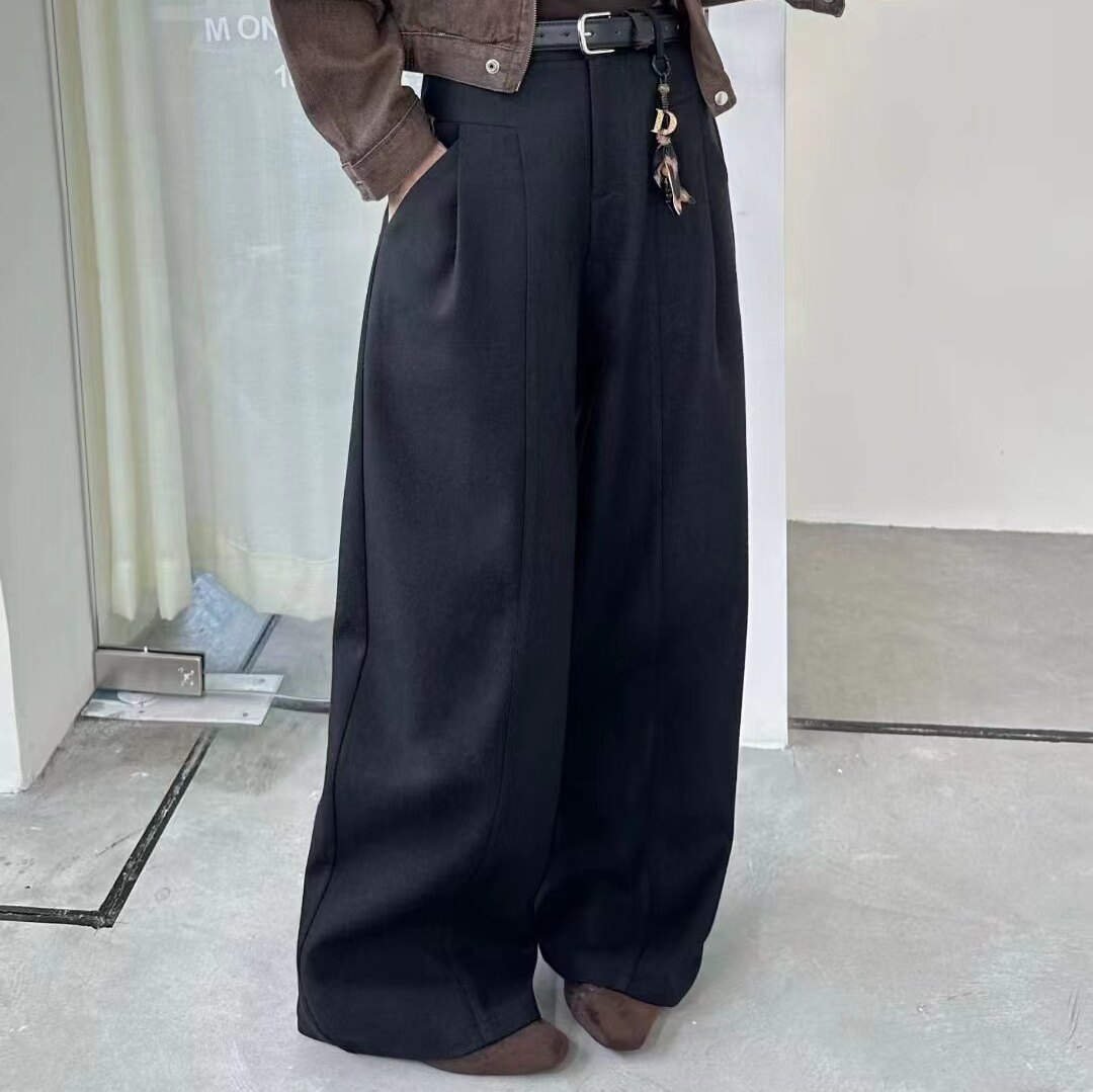 2025年秋冬新款加厚百搭气质休闲宽松弯刀裤女时尚高腰纯色长裤子