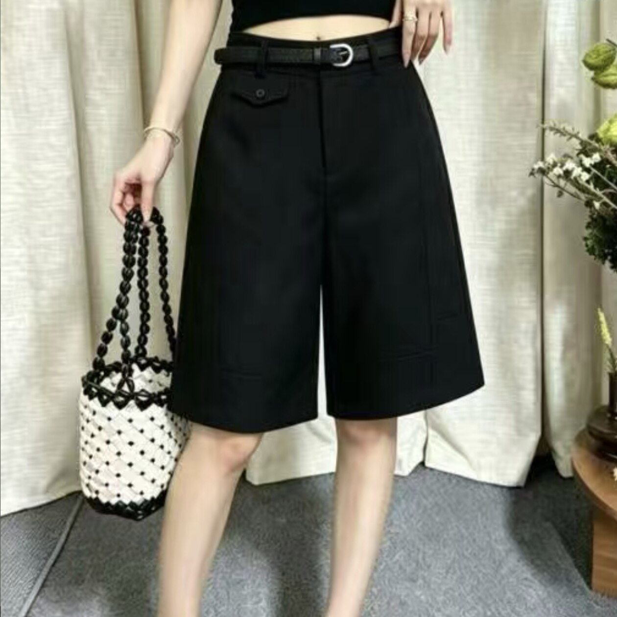 高腰西装短裤女2026夏季高级垂感欧货职业休闲西裤五分裤直筒中裤