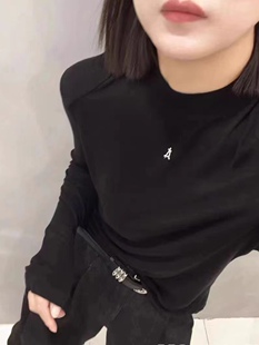 欧洲站春秋装2026新款字母T刺绣恤天丝针织棉女半高领打底衫上衣