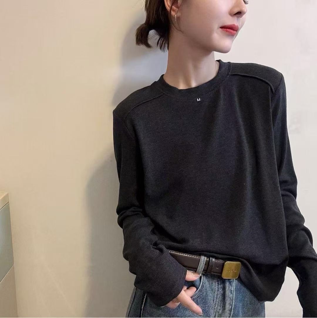欧韩货现2025秋季新款 简约长袖圆领M标舒适百搭T恤上衣打底衫女