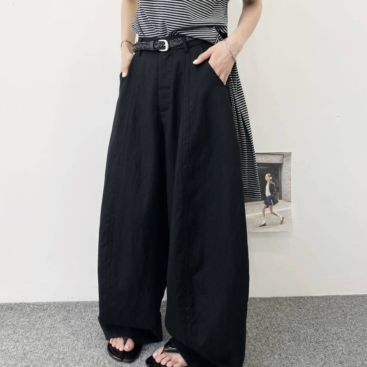 欧洲站高腰黑色阔腿裤女2026夏季新款宽松显瘦慵懒风休闲百搭长裤