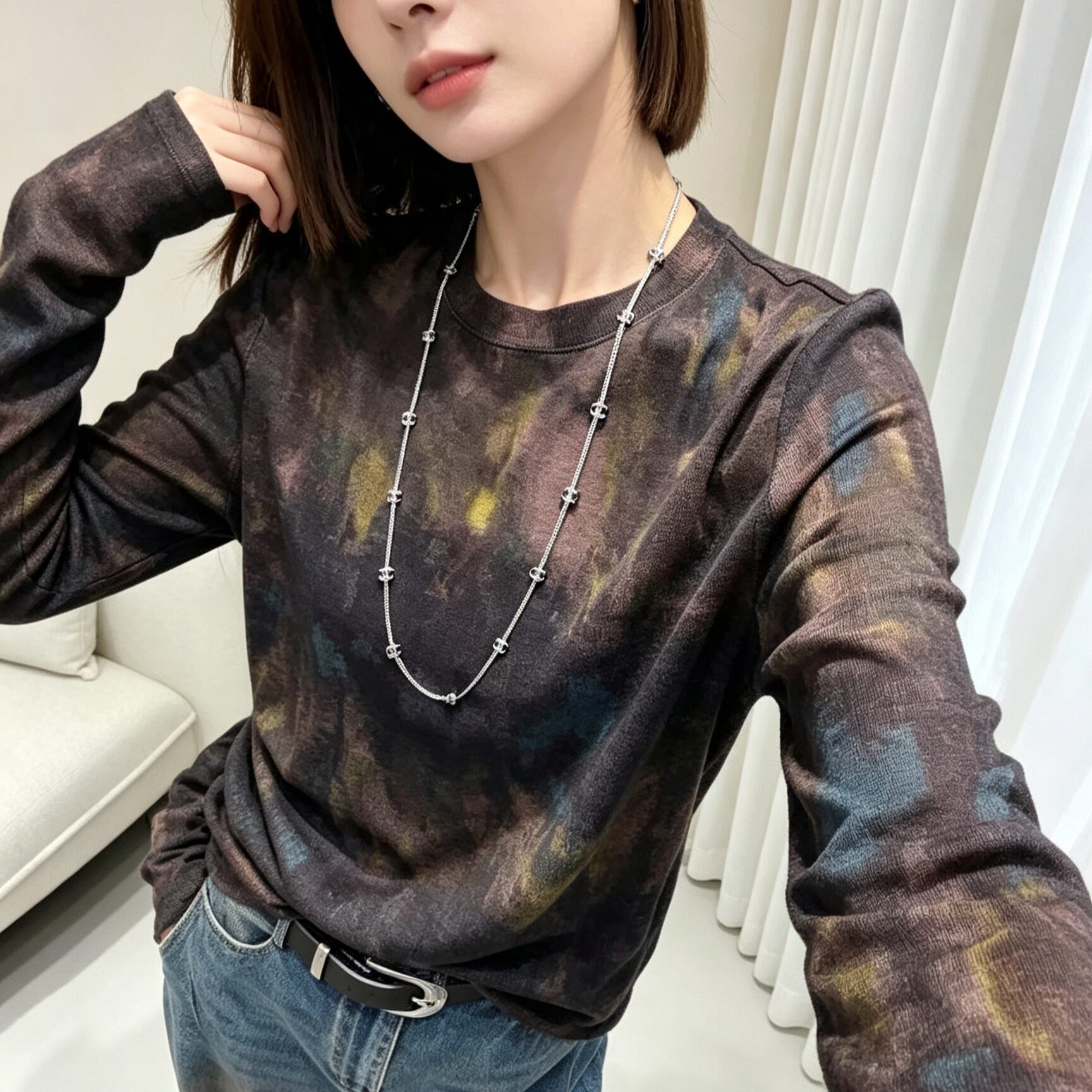 天丝印花修身面膜T恤女欧洲站2026秋款新款欧货女装韩版打底衫潮