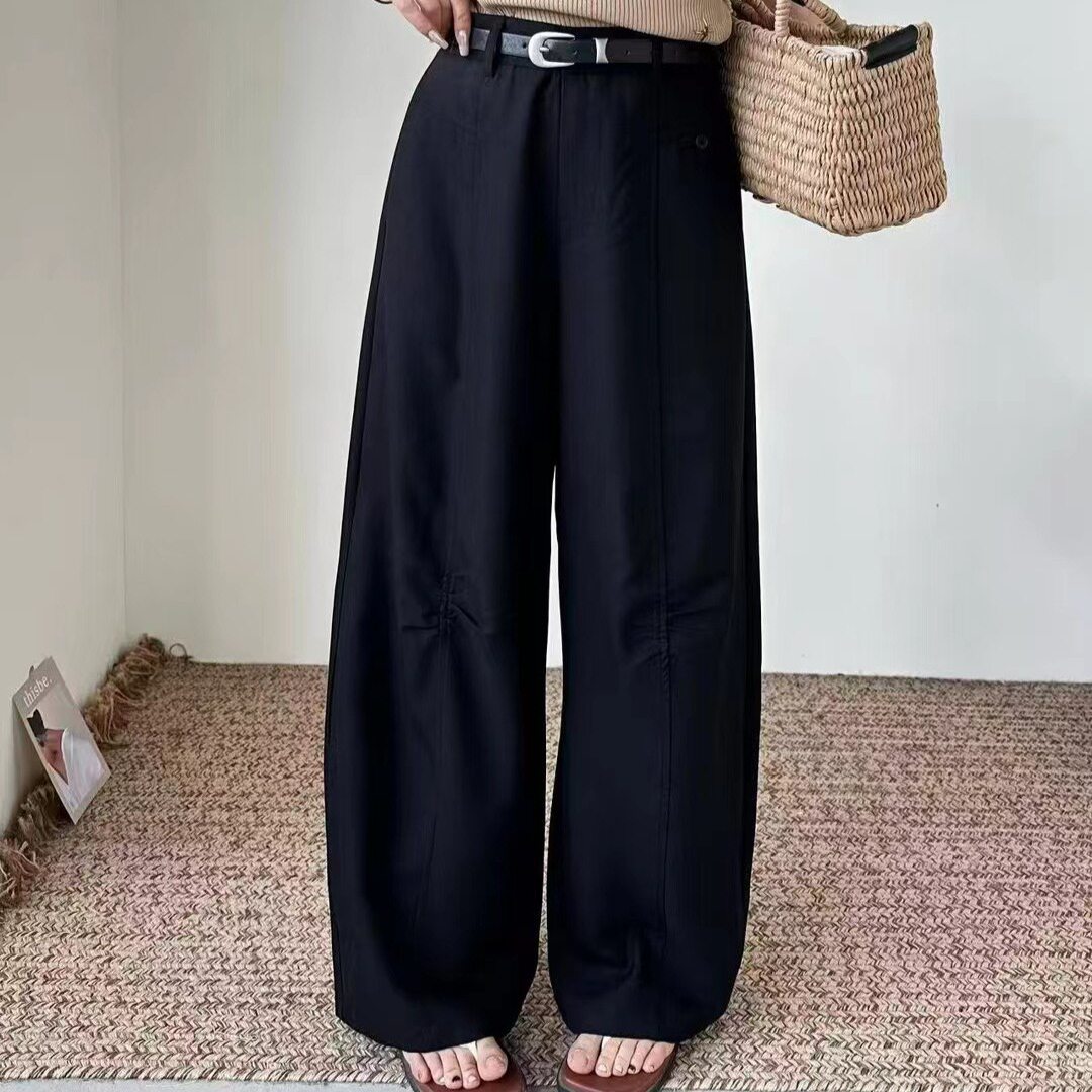 夏季复古时尚欧版直筒阔腿裤女新款松弛慵懒显瘦高腰薄款西装裤潮