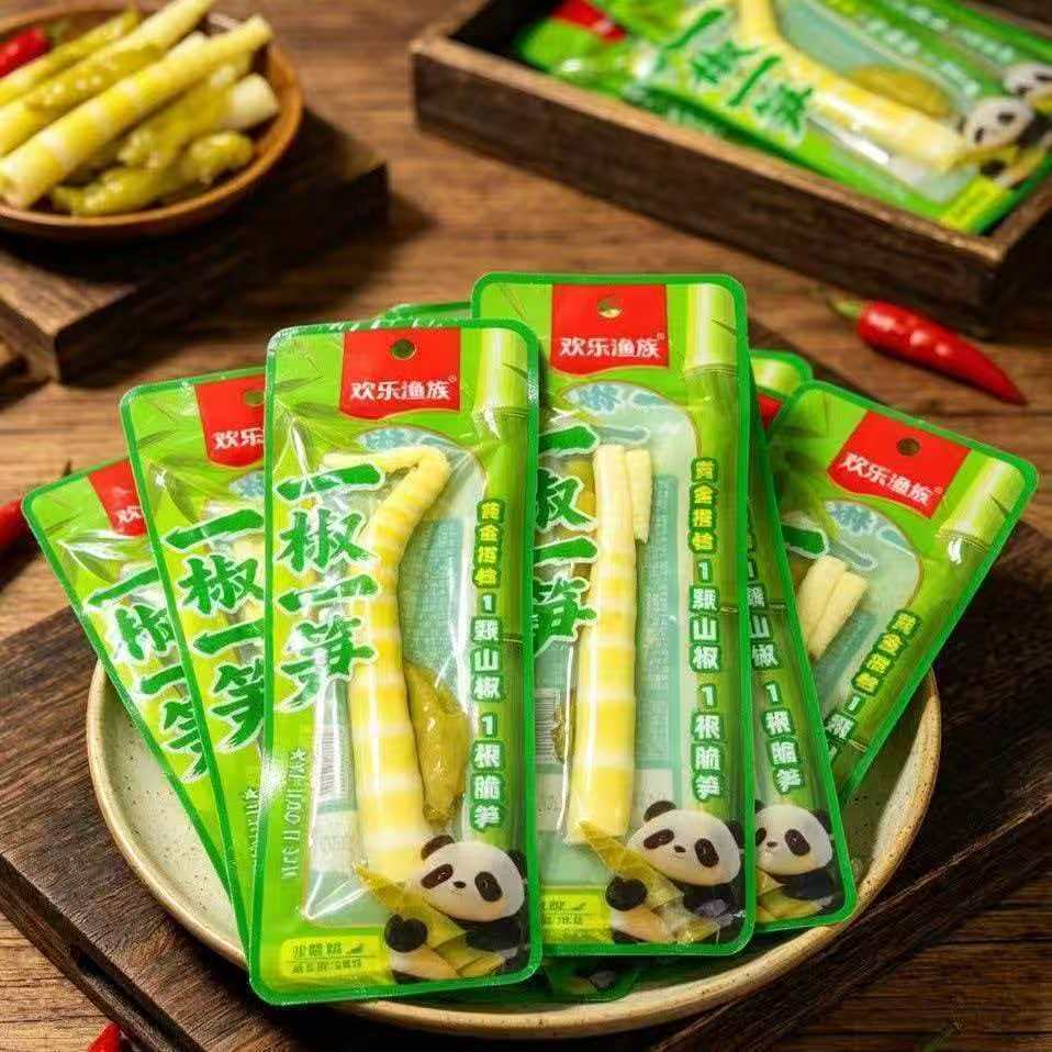 欢乐渔族28g一椒一笋泡椒休闲笋尖开袋独立即食解馋小包装零食