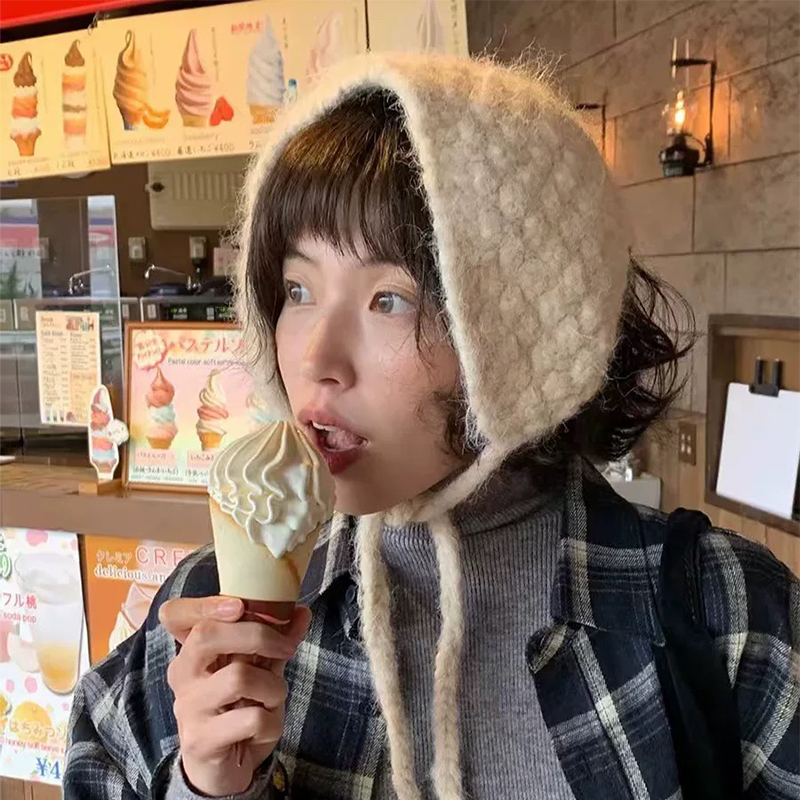 2025新款ins针织系带耳罩女秋冬毛线护耳帽百搭保暖防寒耳包耳套