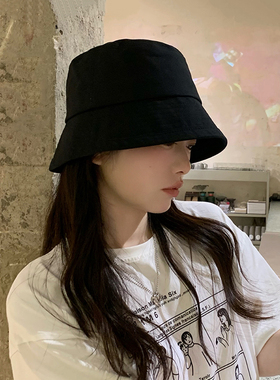 大头围黑色渔夫帽子女春秋显脸小