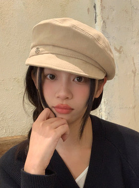 章若楠同款带帽檐棉麻八角贝雷帽女春秋冬网红报童帽子鸭舌云朵帽
