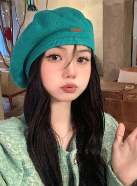 贝雷帽子女秋大头围显脸小针织帽