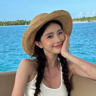 重工款大沿手工拉菲草帽女夏海边度假显脸小可折叠渔夫遮阳防晒帽
