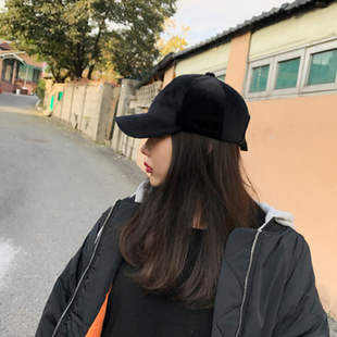 黑色丝绒鸭舌帽女潮韩版 秋冬季 百搭学生棒球帽男情侣街头 款 经典
