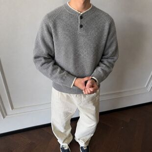 青少年圆领毛衣男大码日系复古港风宽松潮流嘻哈胖子秋冬季毛线衣