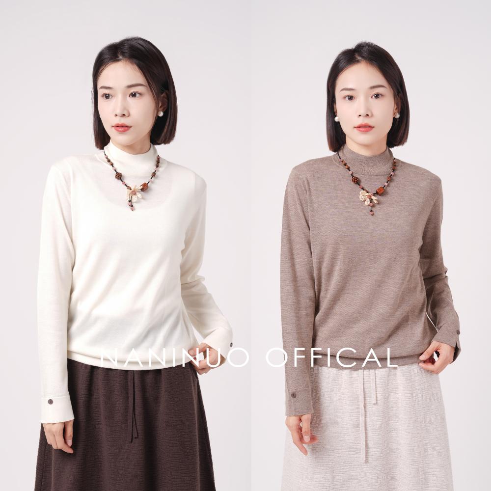 ＜素简＞68支精纺半高领打底衫袖口开叉NGCX24127