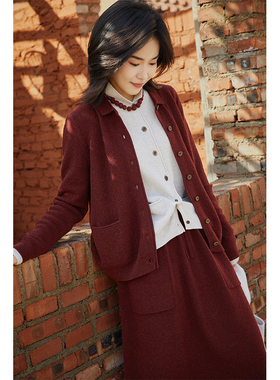 ＜小翻领＞叠云针单排扣羊绒开衫外套 NGWT25150