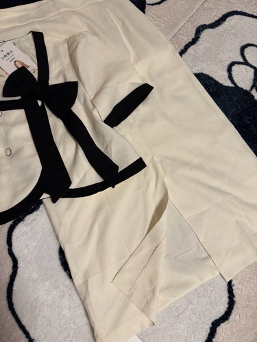 法式小香风套装女夏季新款蝴蝶结装饰短袖上衣高腰显瘦半身裙套装