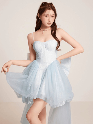 蝴蝶结蓝色在逃公主蓬蓬吊带连衣短裙女仙女生日party小晚礼服裙