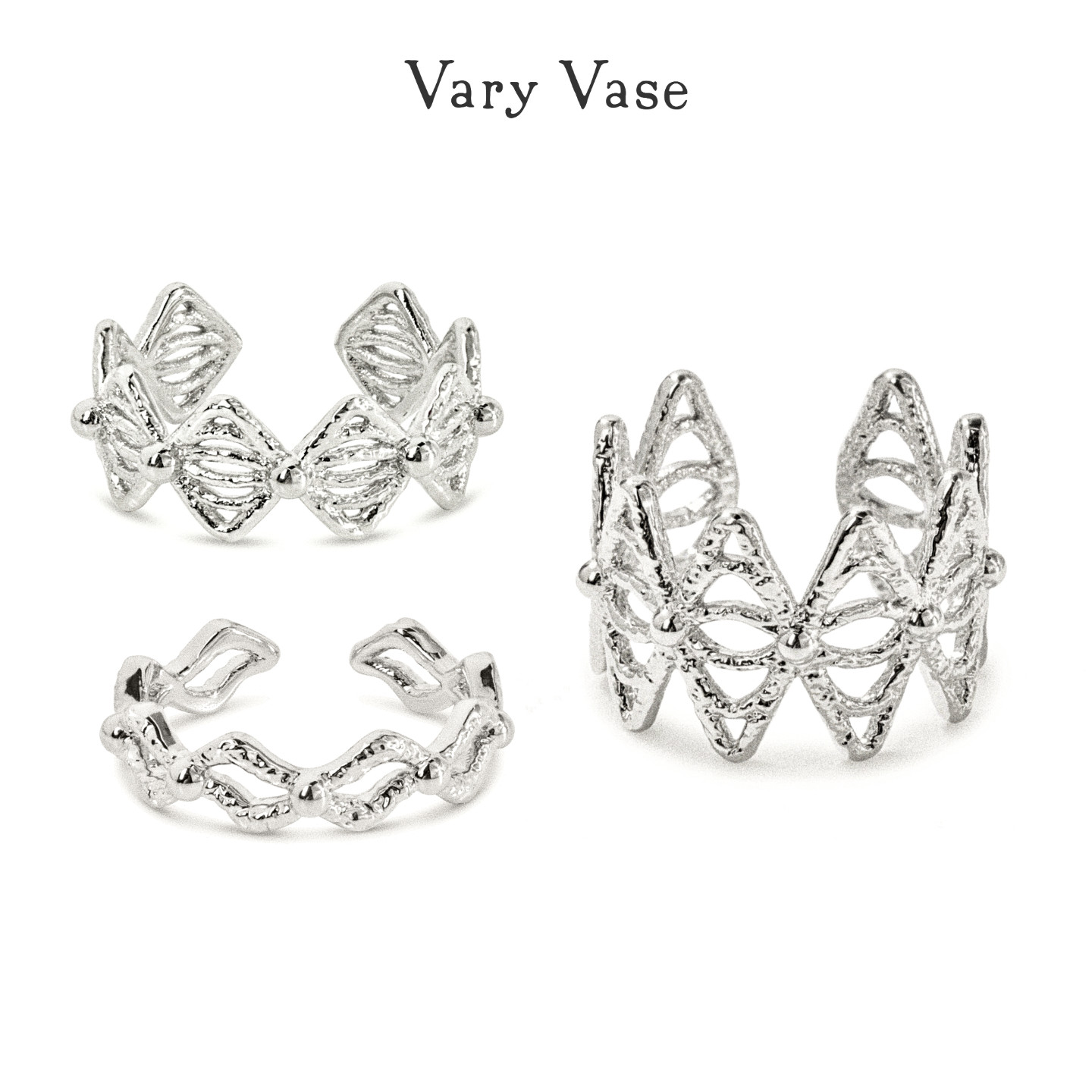 Vary Vase蕾丝纯银线条戒指 精致小众设计感叠戴开口尾戒可调节