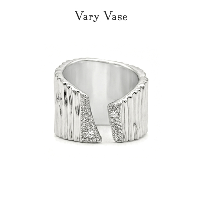 Vary Vase条纹肌理个性宽银戒指 小众设计开口高级感夸张时尚礼物