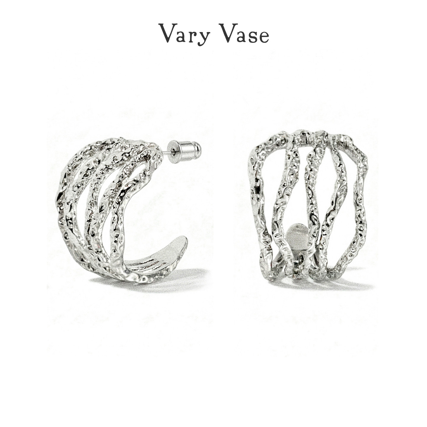 Vary Vase 925纯银线条耳钉 原创设计小众镂空肌理精致百搭高级感