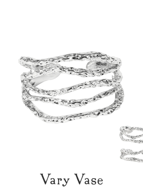 Vary Vase纯银线条戒指 原创肌理小众设计开口可调节