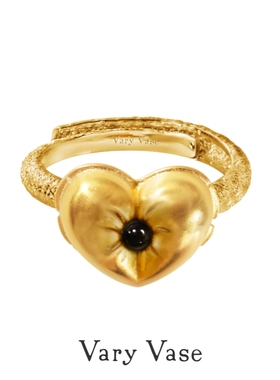 Vary Vase 气球爱心18k金黑玛瑙戒指 纯银原创设计小众高级感