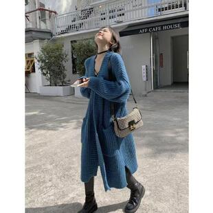 毛衣女秋冬慵懒风灰色加厚外套新款高级感宽松中长款开衫上衣日系