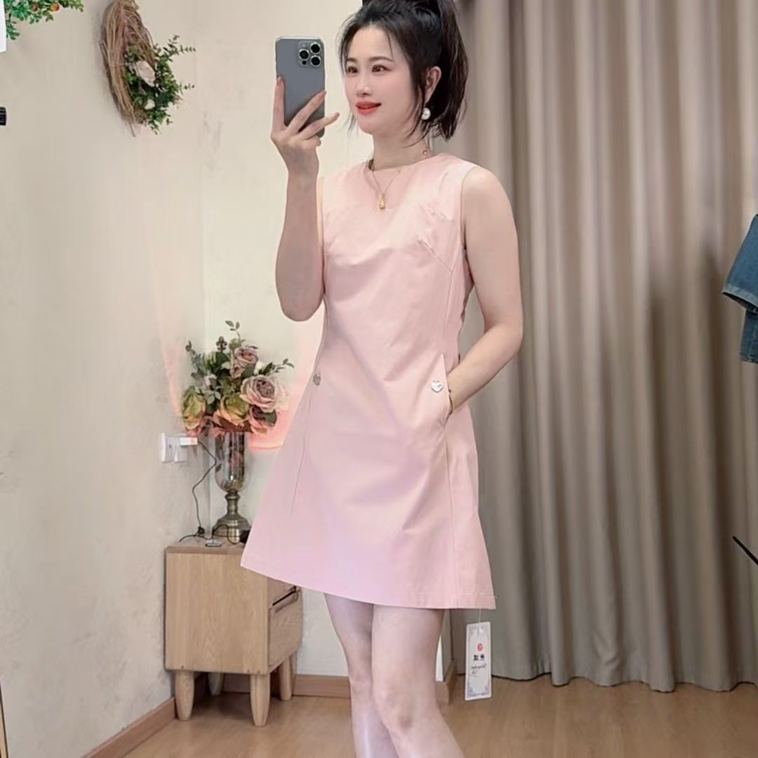 夏季新款爱心扣纯棉中长裙时尚棉质连衣裙女有口袋短裙韩系宽松