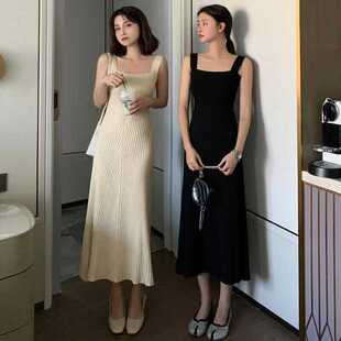 洋气吊带连衣裙女内搭打底长裙子新款中长款背心针织裙外穿方领潮
