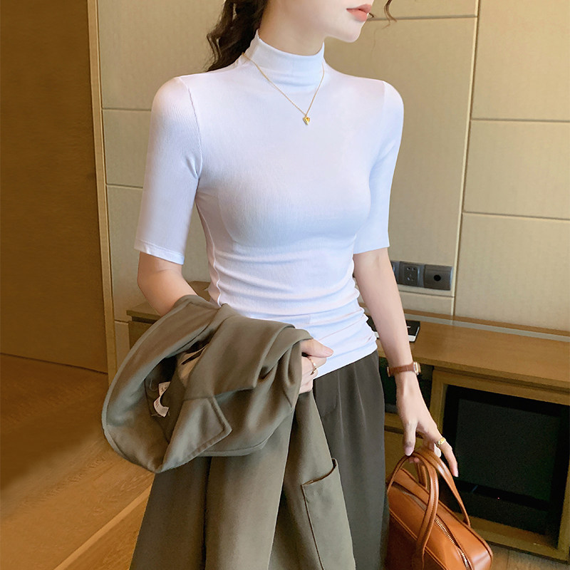 半高领针织中袖上衣女春秋打底衫