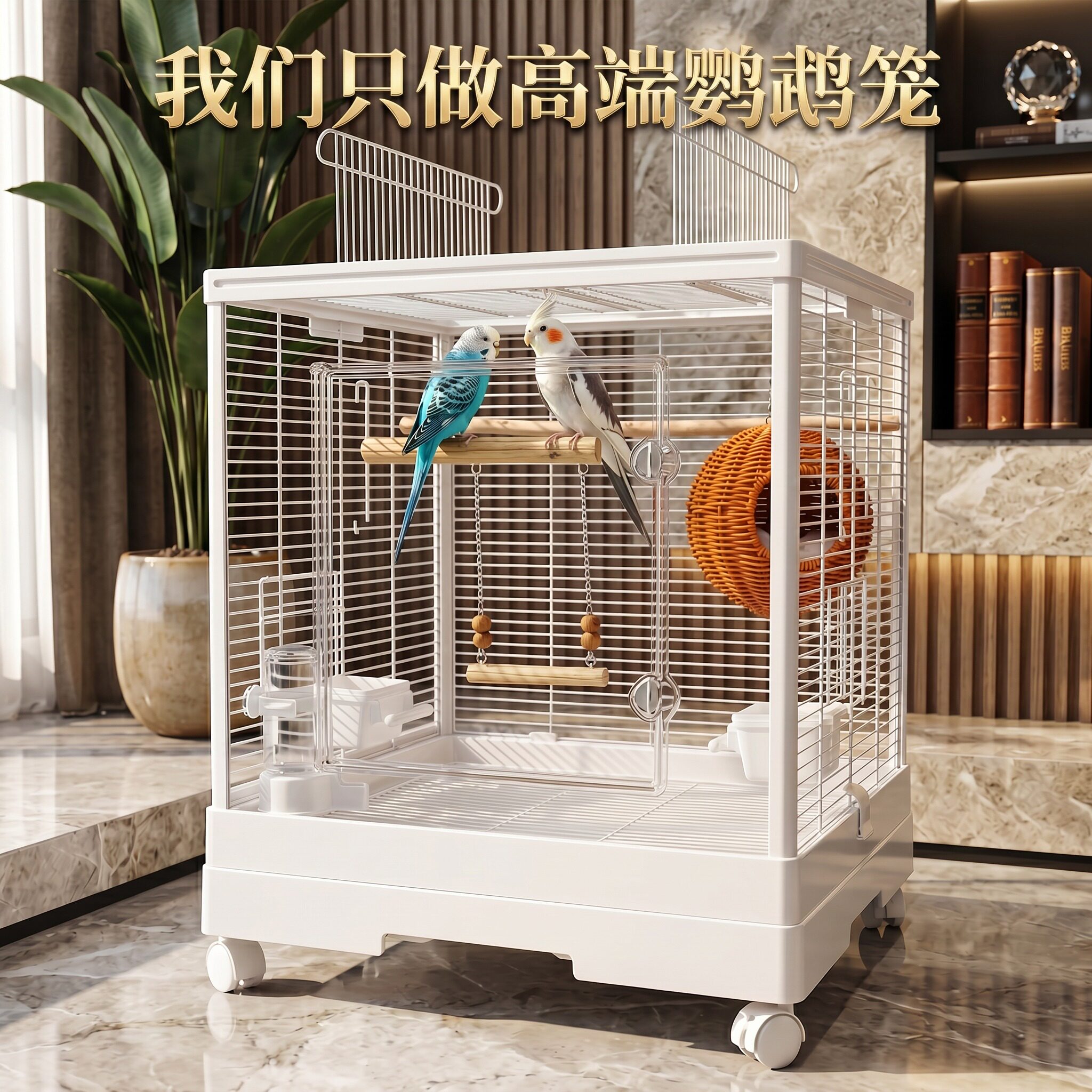 2026新款虎皮牡丹鹦鹉笼带轮鸟笼图片