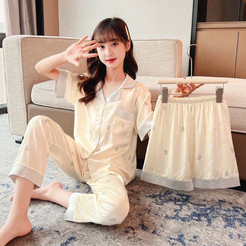 三件套儿童睡衣2025年夏季新款空调服中性开衫卡通短袖冰丝