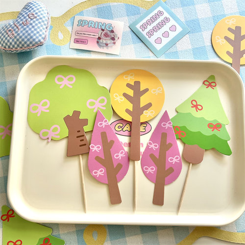 森系彩色蝴蝶结小树蛋糕插牌