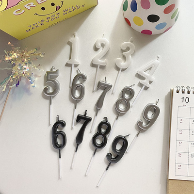 韩国黑白银数字生日蜡烛