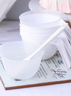 烘焙蛋糕工具 白色透明长柄调色碗硅胶刮刀 奶油裱花调色搅拌碗