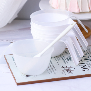 烘焙蛋糕工具 白色透明长柄调色碗硅胶刮刀 奶油裱花调色搅拌碗