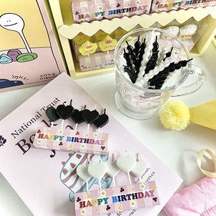 烘焙秘密 韩国黑白珠光白爱心生日蜡烛 亮面黑白扭扭弯曲蛋糕蜡烛