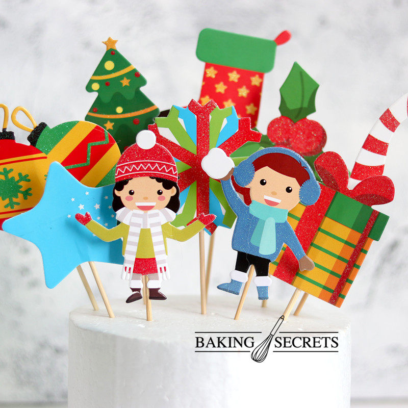 圣诞节蛋糕插牌闪粉圣诞老人雪人杯子蛋糕装饰插件创意甜品台布置