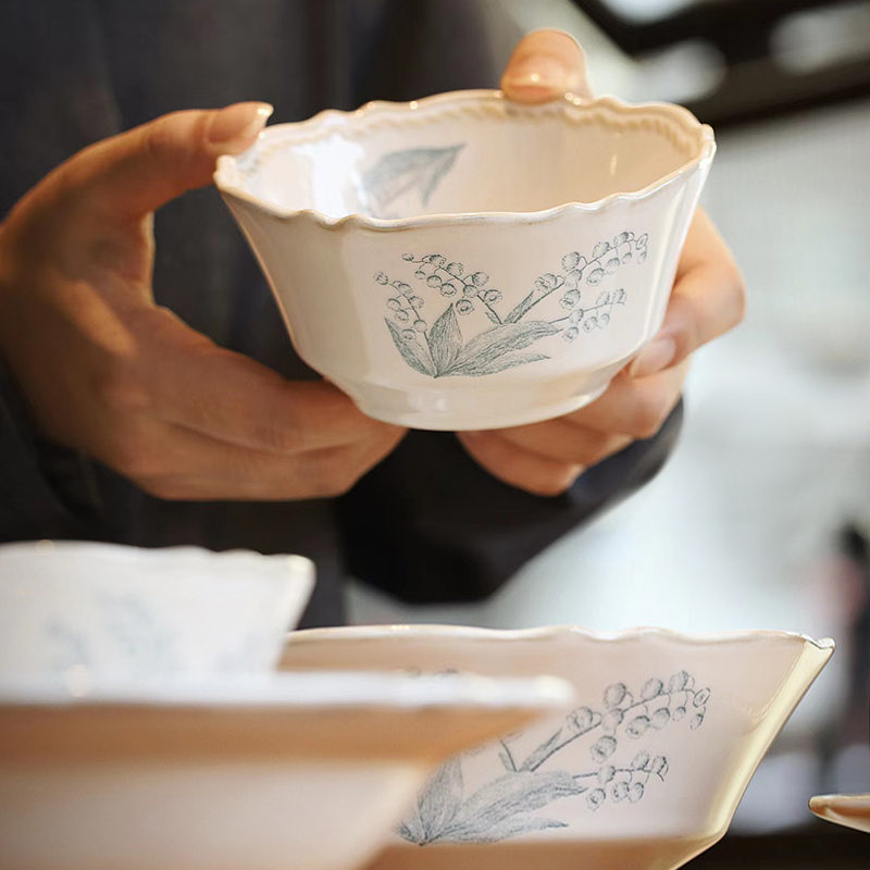 复古陶瓷日式铃兰花家用饭碗小碗