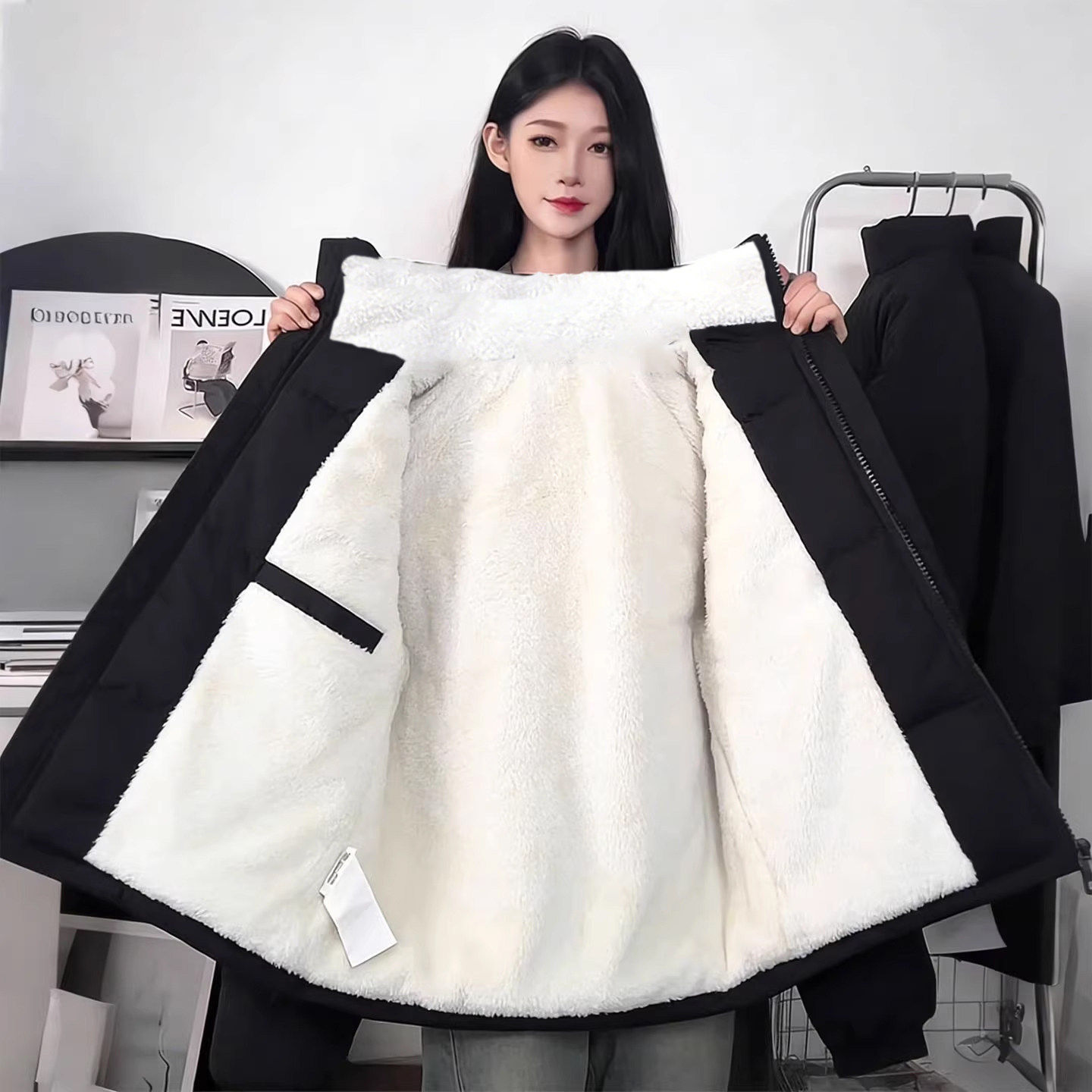 黑色短款羊羔绒棉服男女款加绒厚美式晋江棉衣外套保暖立领面包服,男装,棉衣,淘宝优惠券,粉丝福利购,淘宝优惠卷