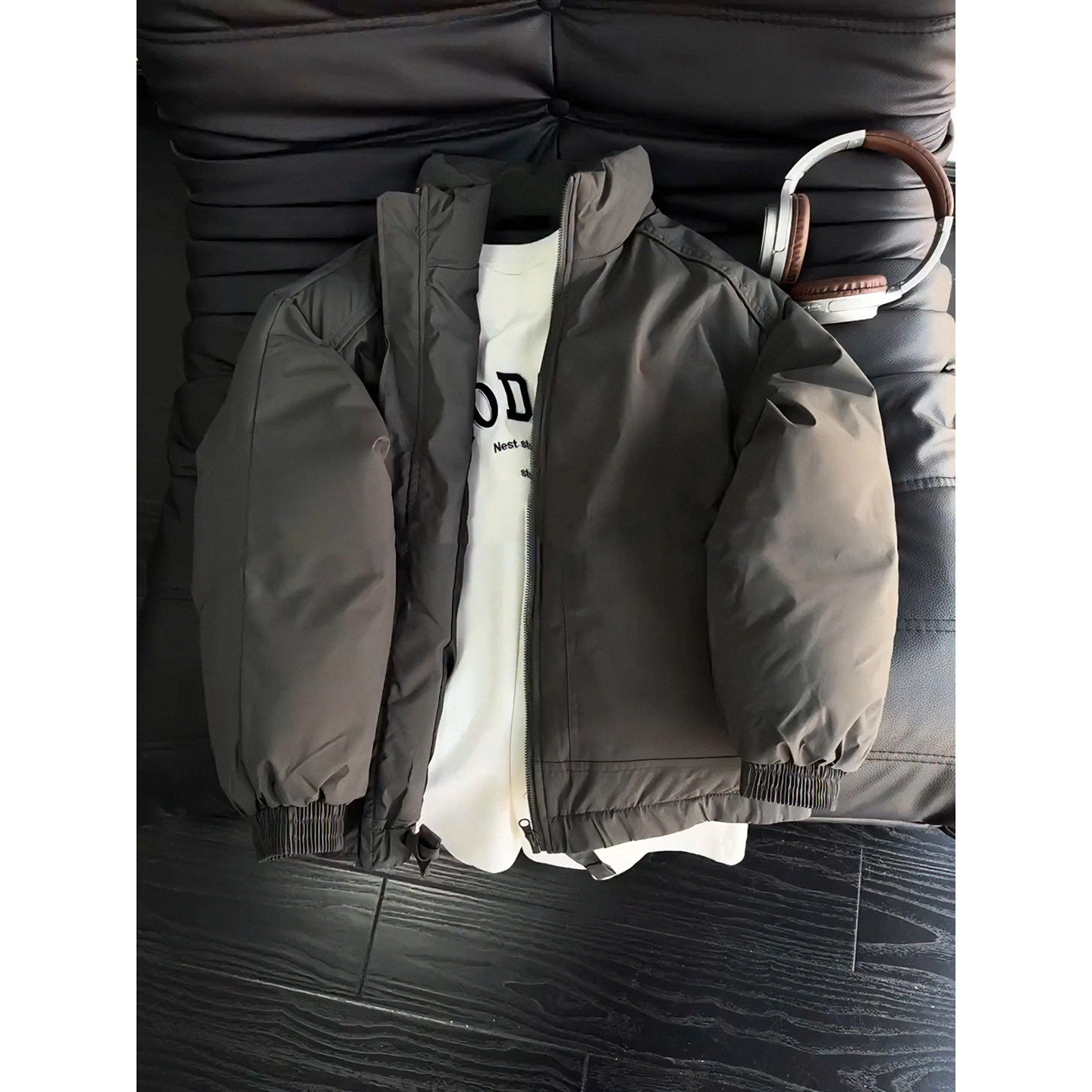 深灰色短宽boxy廓形羽绒棉服外套男冬季加厚bomber飞行员夹克棉衣