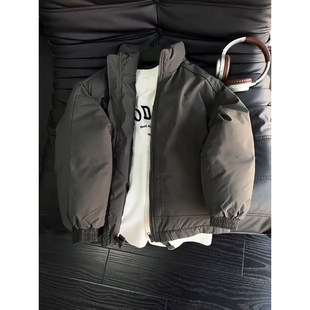 深灰色短宽boxy廓形羽绒棉服外套男冬季加厚bomber飞行员夹克棉衣