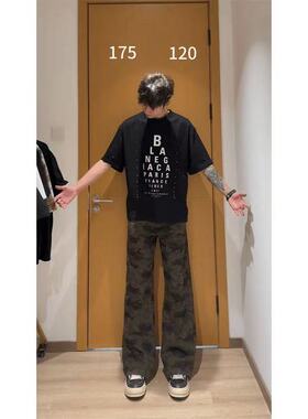 美式潮牌迷彩牛仔裤男款夏季高街痞帅直筒裤vibe休闲百搭微喇裤子
