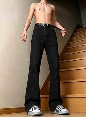 黑色提档微喇牛仔裤男夏季高街